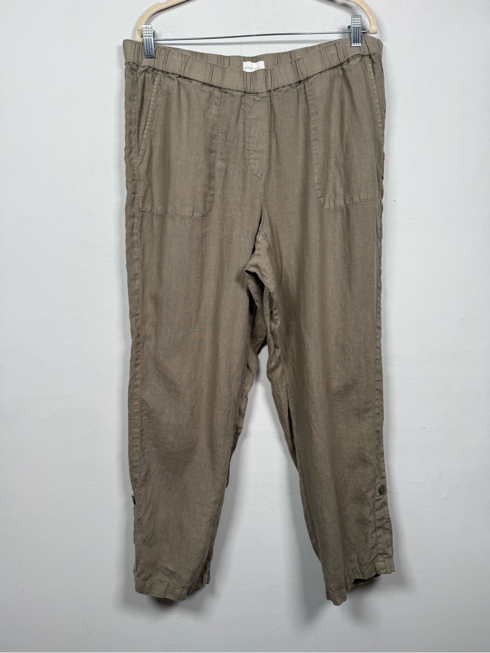 Pure Jill J Jill Linen Crop Pants Lagenlook Garment Dyed Roll Hem Olive Gray Xl